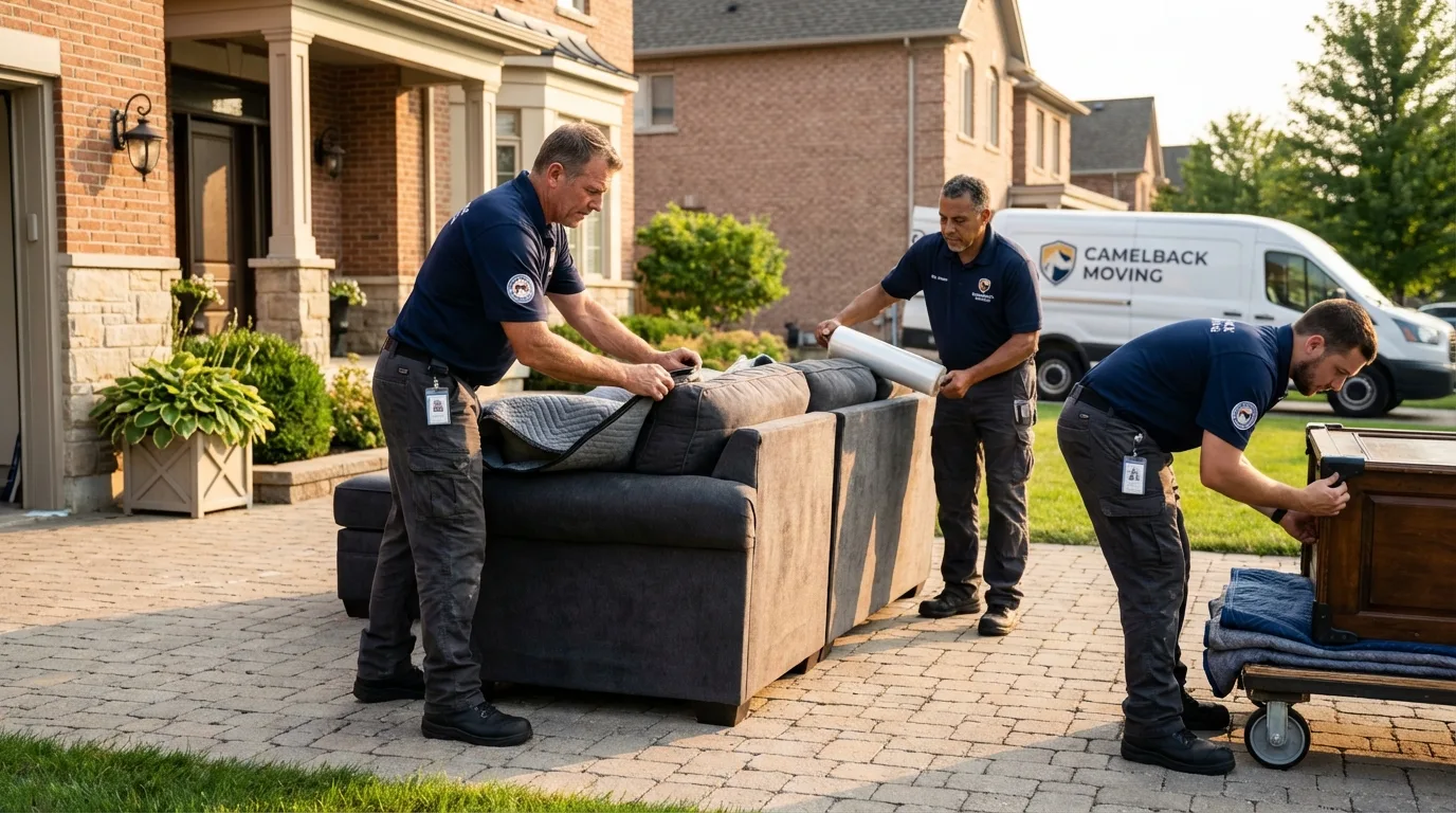 Large estate moving crew wrapping furniture in Grafton, MA